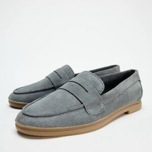 Zara Gray blue Suede Loafers
